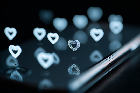 Heart icons: digital heart icons and social media hearts on a phone