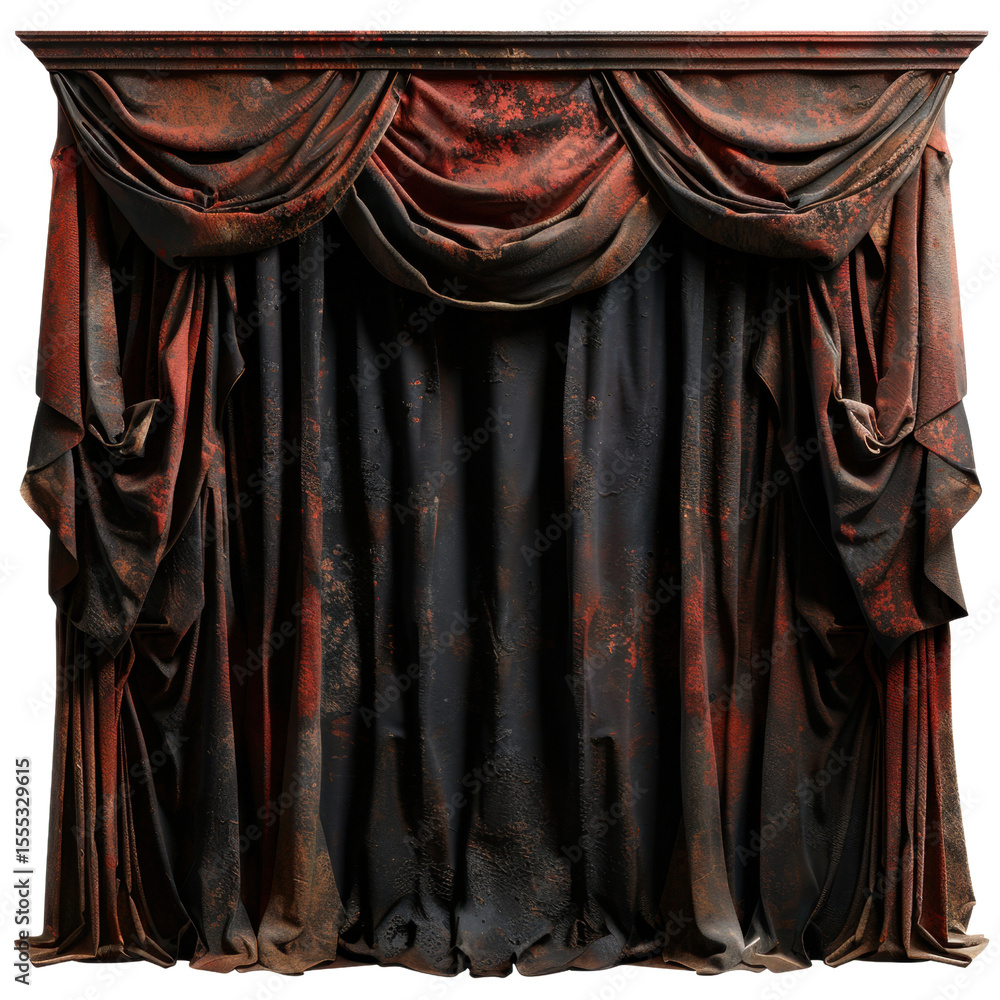 Poster elegant red velvet curtain with intricate draping and rich texture, adding touch of luxury to any se