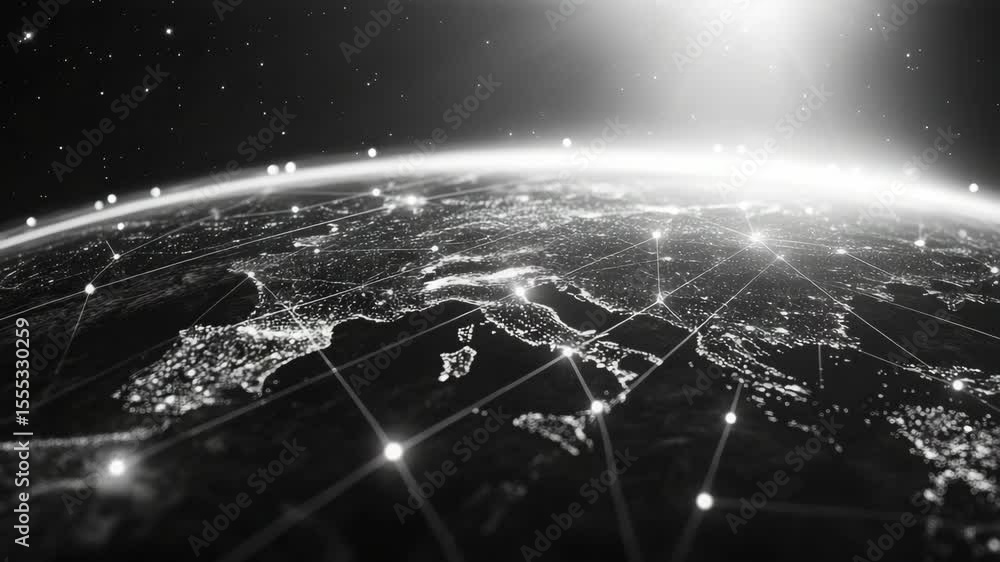 Poster globe with network of lines, global connectivity and digital networks.