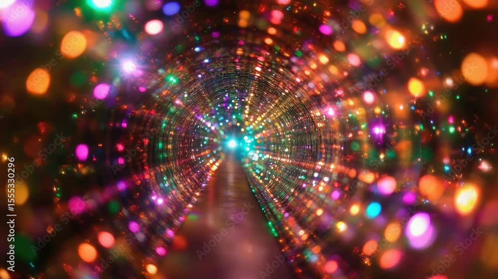 Aufkleber vibrant colorful tunnel illuminated with rainbow lights and sparkling particles.