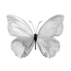 White butterfly with delicate wings spread, soft lighting on textured wings, detailed veins and antennae, flat vector realism, transparent background, 8K PNG