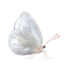 White butterfly with delicate wings spread, soft lighting on textured wings, detailed veins and antennae, flat vector realism, transparent background, 8K PNG