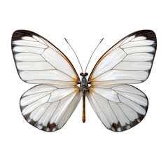 White butterfly with open wings, symmetrical layout, soft shadows, macro wing texture, isolated on white, transparent PNG, ultra-sharp detail.