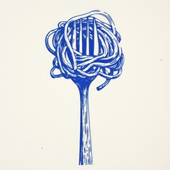 A stylized drawing of spaghetti on a fork