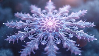 Mesmerizing snowflake mandala intricate geometric pattern in violet, blue hues. Abstract fractal art mystical, spiritual, meditative. Dreamlike, ethereal ornamental design, captivating background art.