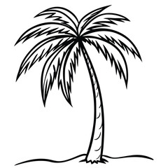 Obraz premium Simple black and white line drawing of a tropical palm tree standing tall on sandy ground under a clear -tree--tropical--black-and-white--sketch--line.eps