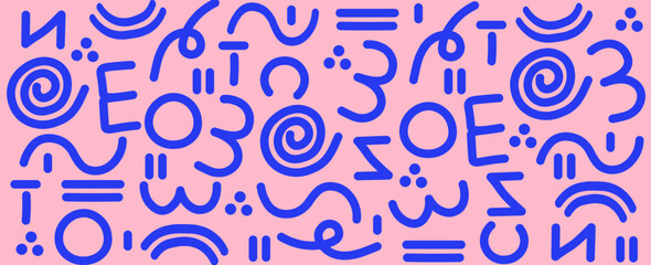 Memphis seamless geometric pattern. Multicolored abstract background in retro style of the 80s, 90s with various shapes: circles, dots, zigzags, spirals, wavy lines. eps 10