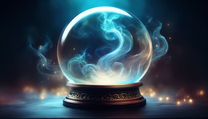 Obraz premium empty crystal ball for future prediction with smoke on dark background beautiful fantasy illustration generative ai