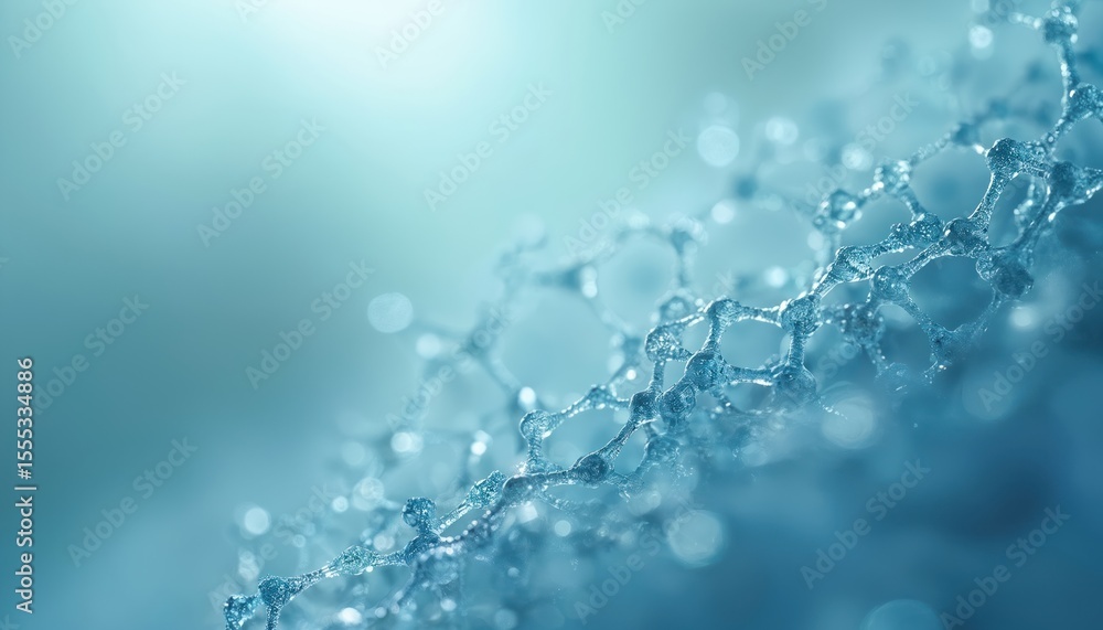 Poster abstract microscopic structure in soft blue tones. intricate pattern of interconnected shapes evokes