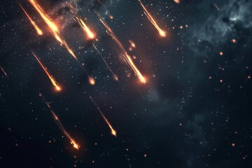 Fototapeta premium Clean dark background with multiple glowing meteors streaking across, minimalist sci-fi style.