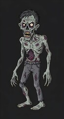 cartoon zombie isolated against a black background, horror, evil, dead, undead, death, Halloween, scary,  grotesque, undead creature, horror art, scary face, eerie, nightmare, creepy illustration