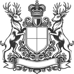 Deer Coat of Arms Crest black and  White