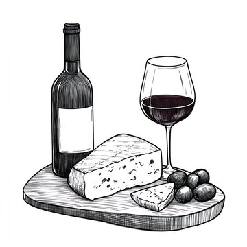 wine, cheese, grapes on wooden board clip art preview