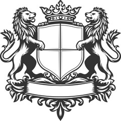 Lion Crest Coat of Arms Black and White