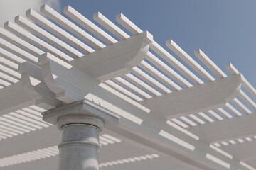 Detail Abstract of A Beautiful Marble and Wood Pergola Patio Cover.