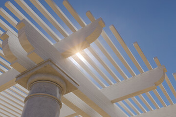 Detail Abstract of A Beautiful Marble and Wood Pergola Patio Cover.