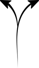 Arrow tapers along its body and splits into two diverging paths at the end.