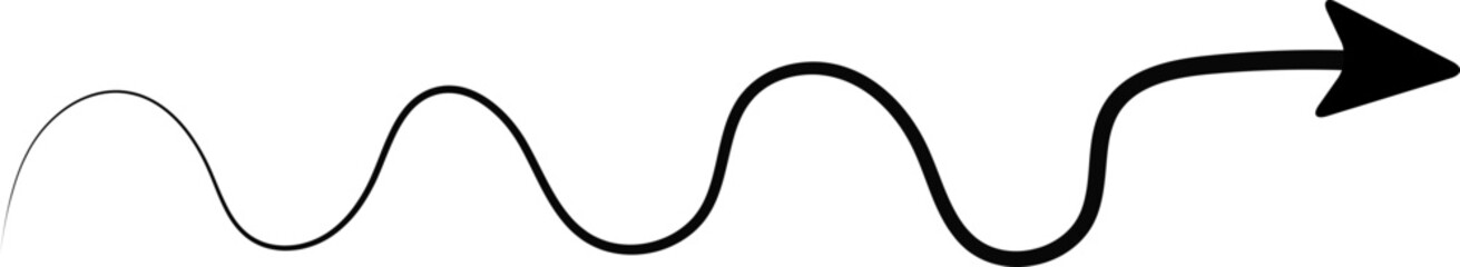 Arrow displays a curl that extends forward, tapering smoothly from thick to thin.