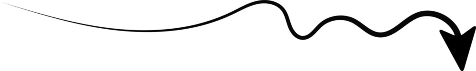 Arrow designed with a curling path and a line that narrows along its length.
