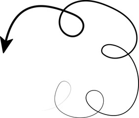 Curved arrow displays a loopy, curly form with a line that tapers from start to end.