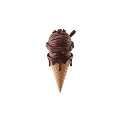 Double scoop chocolate ice cream cone isolated on white background