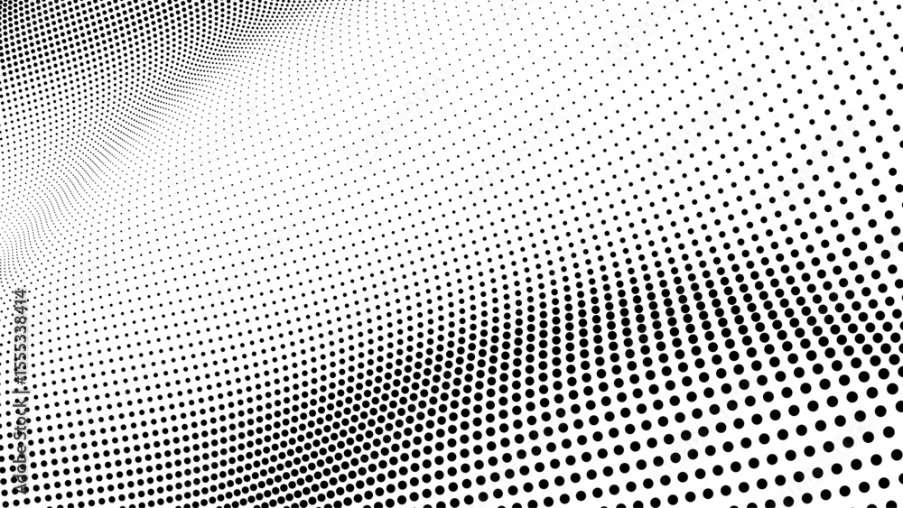 Poster Black halftone pop art dot line modern background design. Abstract wave of circles flowing. Graphic vector texture for print and web design.