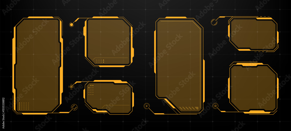 Poster HUD text box frame vector set. Futuristic display elements with various shapes for ui interface concept.