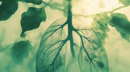 Artistic Representation of Lungs and Leaves in Green Tones