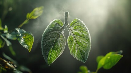Close-Up of Dewy Green Leaves Glowing in Morning Light