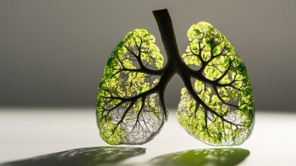 Lungs with Green Leaves Symbolizing Nature and Health Awareness