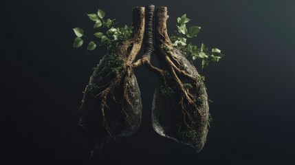 Lungs with Roots and Leaves Representing Nature and Health