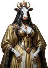 Obraz premium Antropomorfismo, furry, toto, vaca, retrato, arte, mujer, elegante, ornamenta, corona