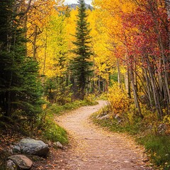 Obraz premium Autumn trail winding through colorful forest trees