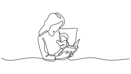 Bonding Mother and Child Continuous Line Drawing Concept