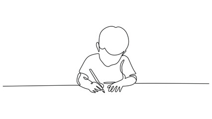 Children Education Concept. One Line Drawing Child Writing for School Illustration