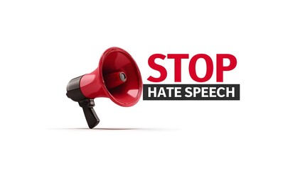 Red megaphone and text displaying stop hate speech promoting tolerance message. Celebrating of International Day for Countering Hate Speech