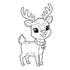 A cheerful cartoon reindeer gallops with lively energy, its antlers curved and expressive. Wearing a jingling bell collar and beaming with a wide smile, it exudes playful holiday charm.