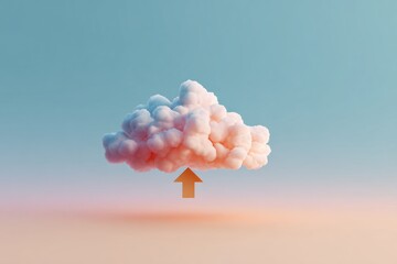 Minimal vector art depicting a cloud with an upward arrow indicating upload action on a soft gradient background