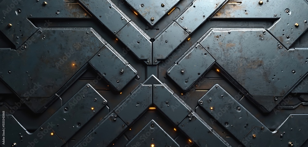 Fototapete grey metal panel with geometric pattern. silver metallic texture, industrial design. futuristic abst