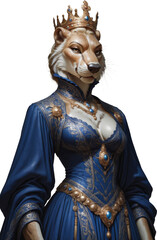 Antropomorfismo, furry, leona, retrato, arte, mujer, elegante, ornamenta, corona