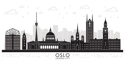 Naklejka premium Black and White Line Art Skyline of European Cities - Travel Landmark Illustration