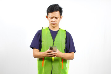 parking officer issuing parking fine for violation with application isolated on white background