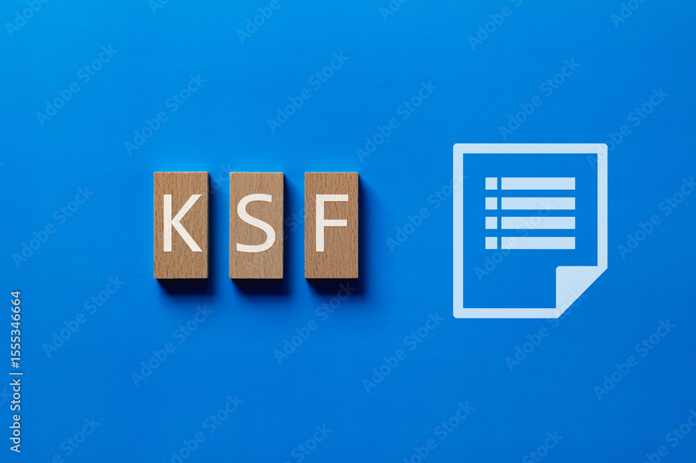 Poster there is wood block with the word ksf. it is an abbreviation for key success factor as eye-catching 