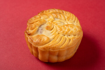 angle view Chinese mooncake with phoenix on top