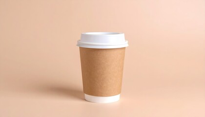 Paper coffee cup mockup on beige background