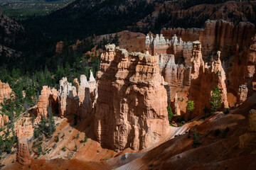 Natural geologic marvel of erosion on rocks to create beautiful hoodoos in an amphitheater, summer vacation exploring in Bryce Canyon National Park, Utah
