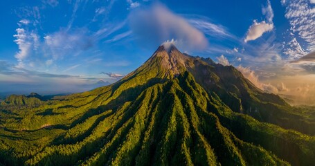 Panoramic landscape of Merapi volcano mountain in Java island, Indonesia © katakaneh
