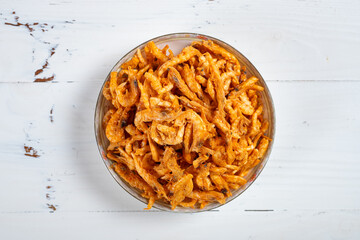 top view dish of freeze-dried Antarctic krill as cat treats