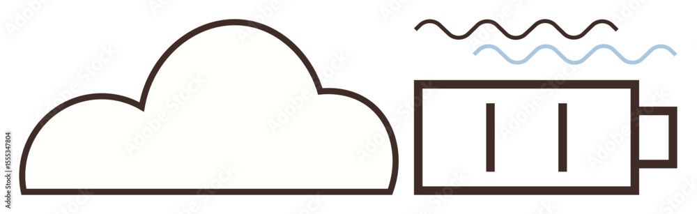 Poster cloud outline next to a server unit with cooling lines above, representing data hosting, storage, an