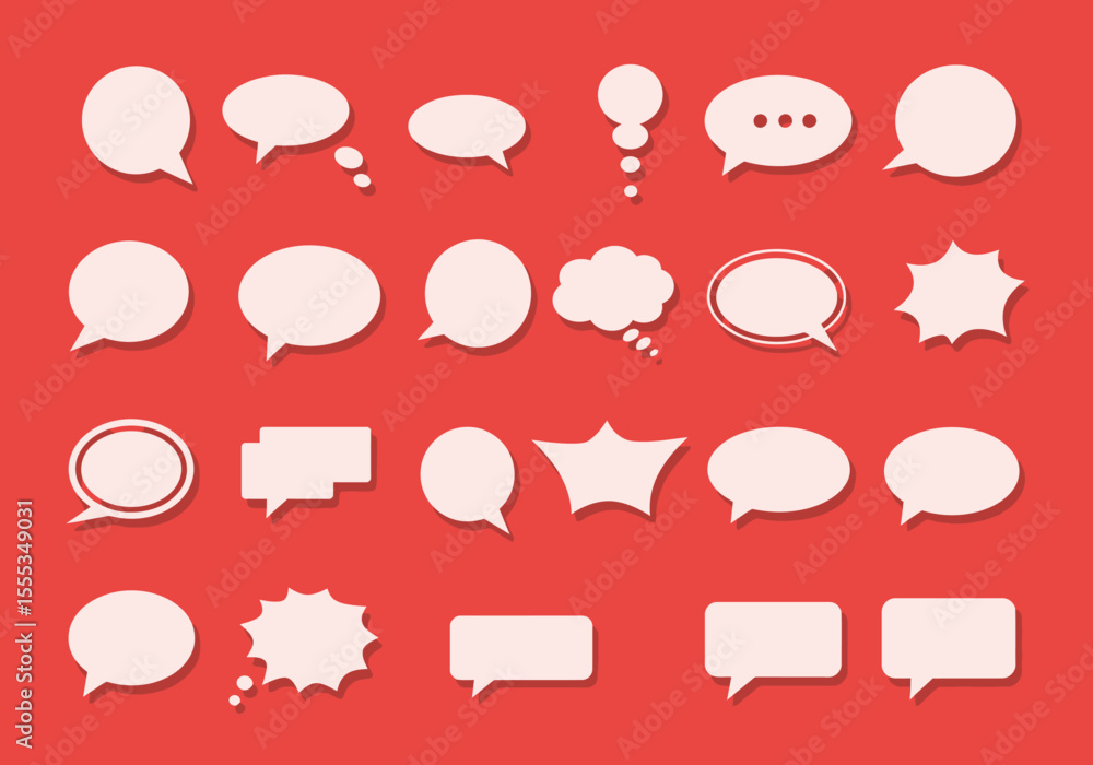 Poster a red background displays an assortment of white speech bubbles in different shapes and sizes